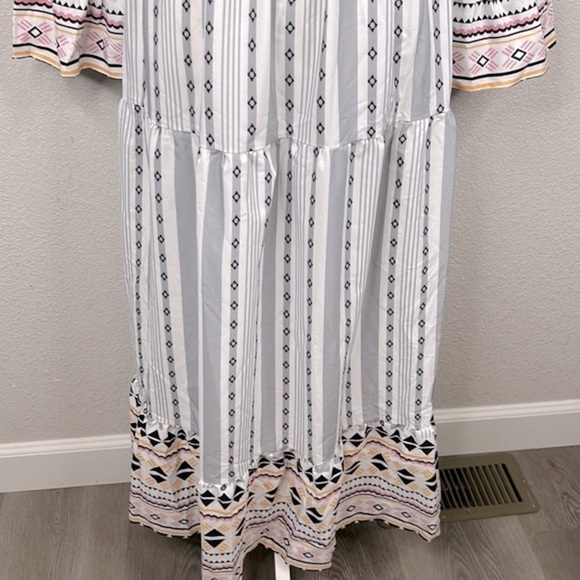 SHEIN Boho White & Gray Colorful Long Bell Sleeve Maxi Dress Size XS - Picture 3 of 8